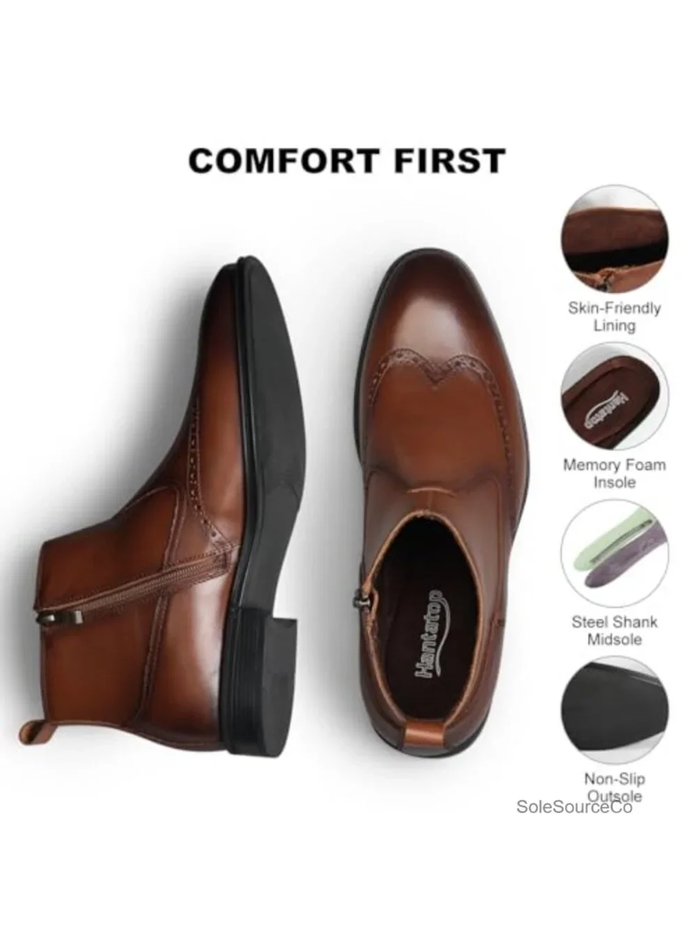 Men's Genuine Leather Cap Toe Ankle Dress Boots Cuban Heel Wingtip Oxford